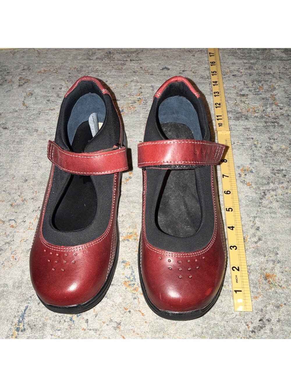Drew Women's Red Leather Mary Jane Comfort Hook & Loop Strap Shoes 7W